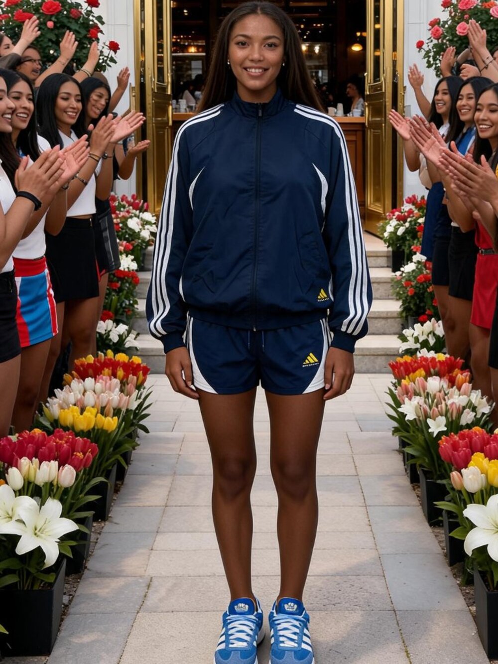 Adidas‎ Women's Night Indigo Two Piece Tracksuit Set Jacket Shorts Large NWT